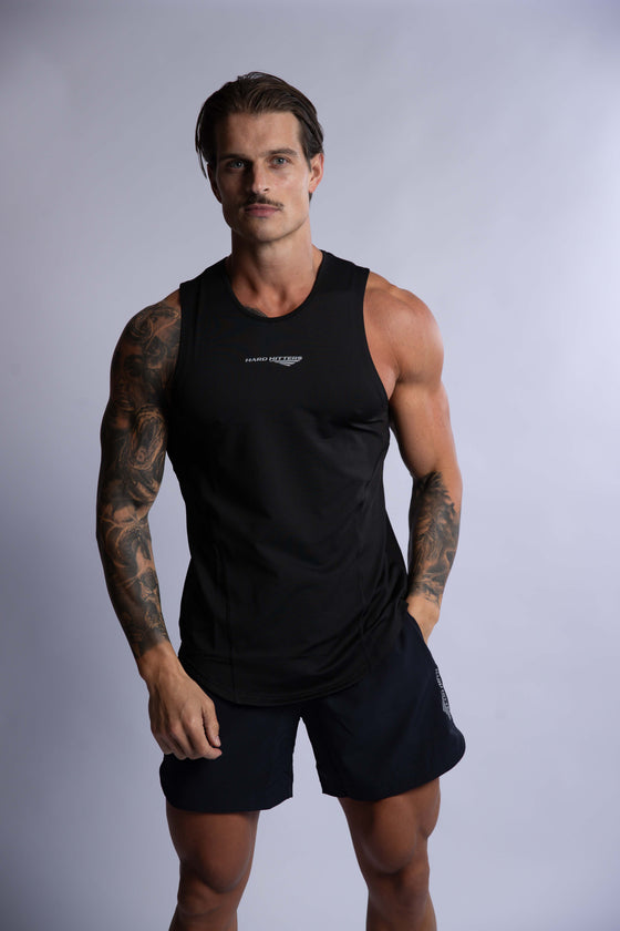 black muscle fitted tank top for men