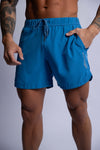 men's blue training shorts polyester quick dry zip pockets